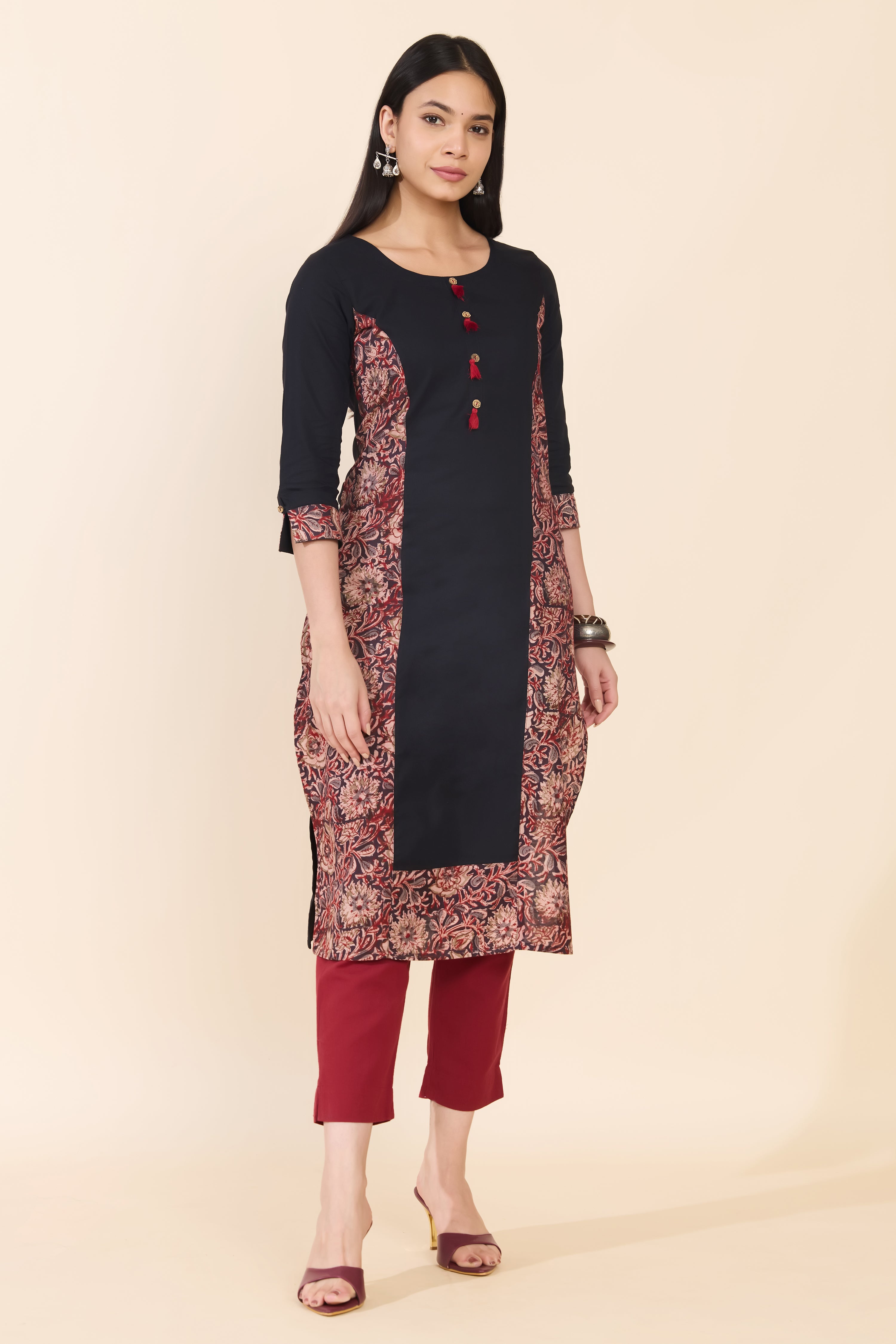 BLACK KALAMKARI PANEL COTTON KURTA