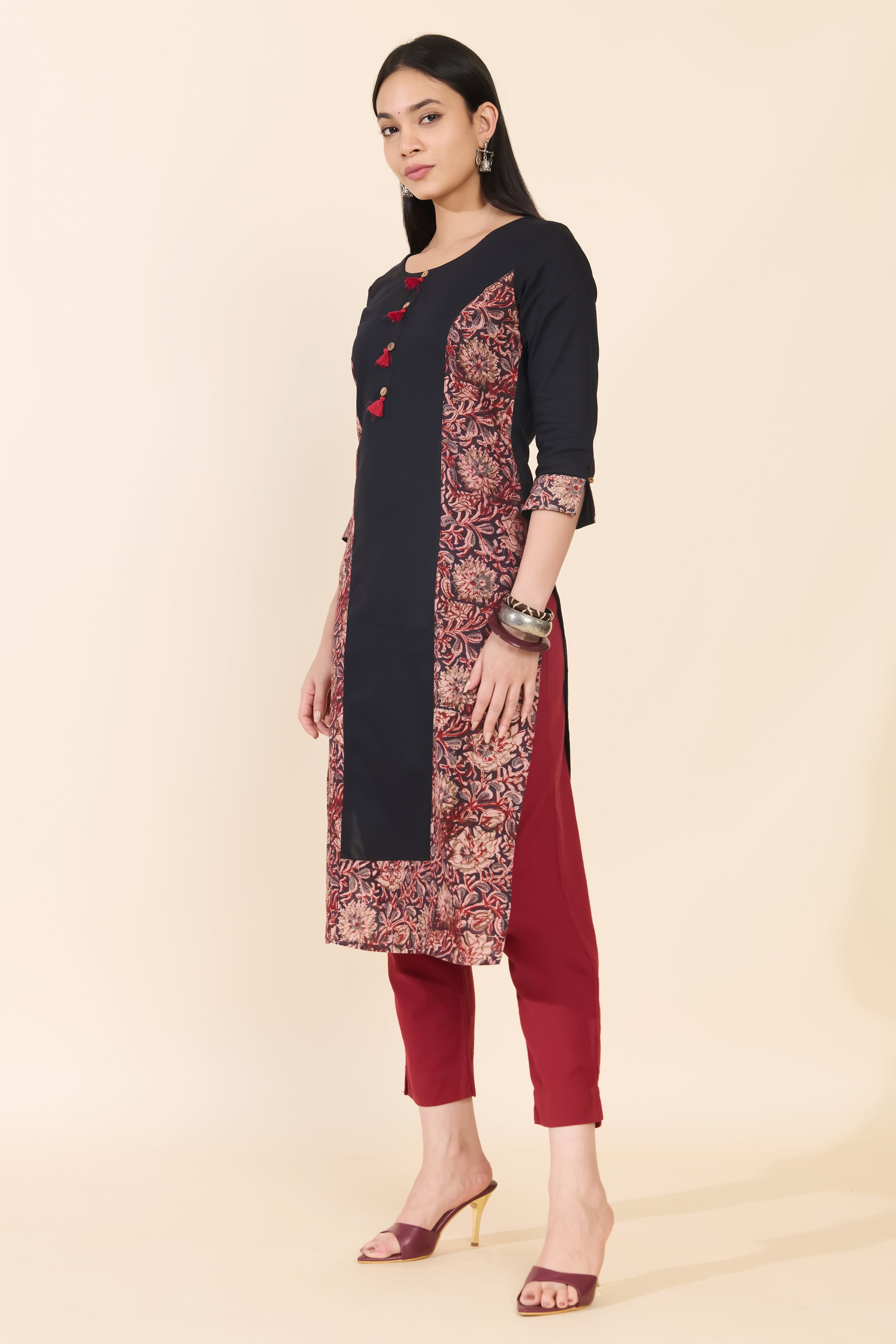 BLACK KALAMKARI PANEL COTTON KURTA
