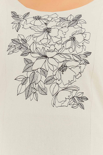 Contrast Vintage Floral Embroidered Yoke Solid Kurta Grey