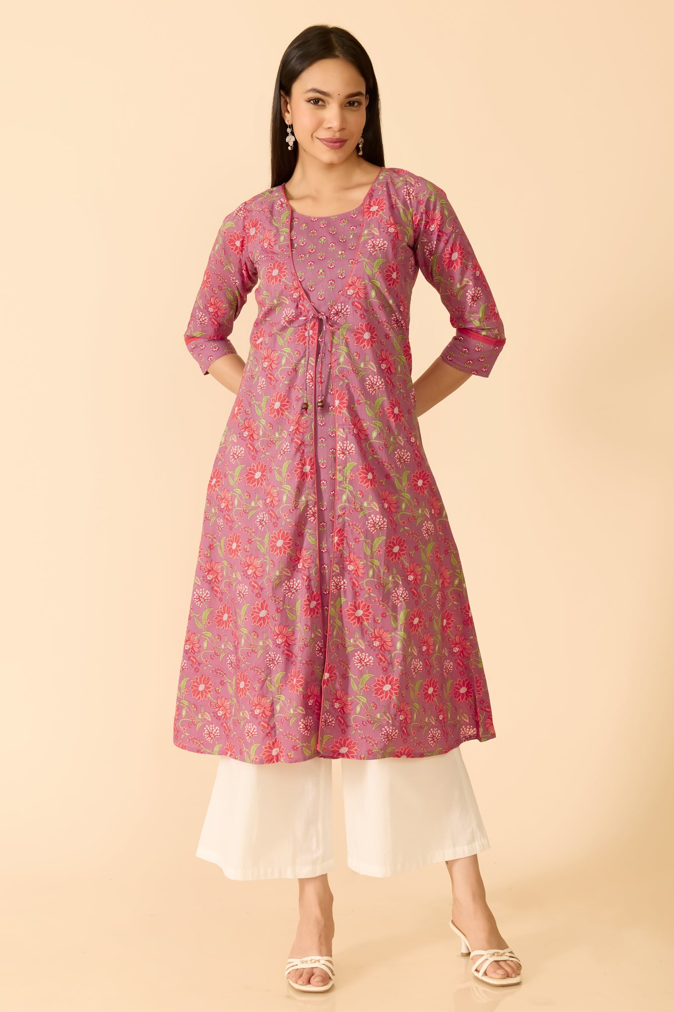 LILAC FLORAL A-LINE COTTON KURTA
