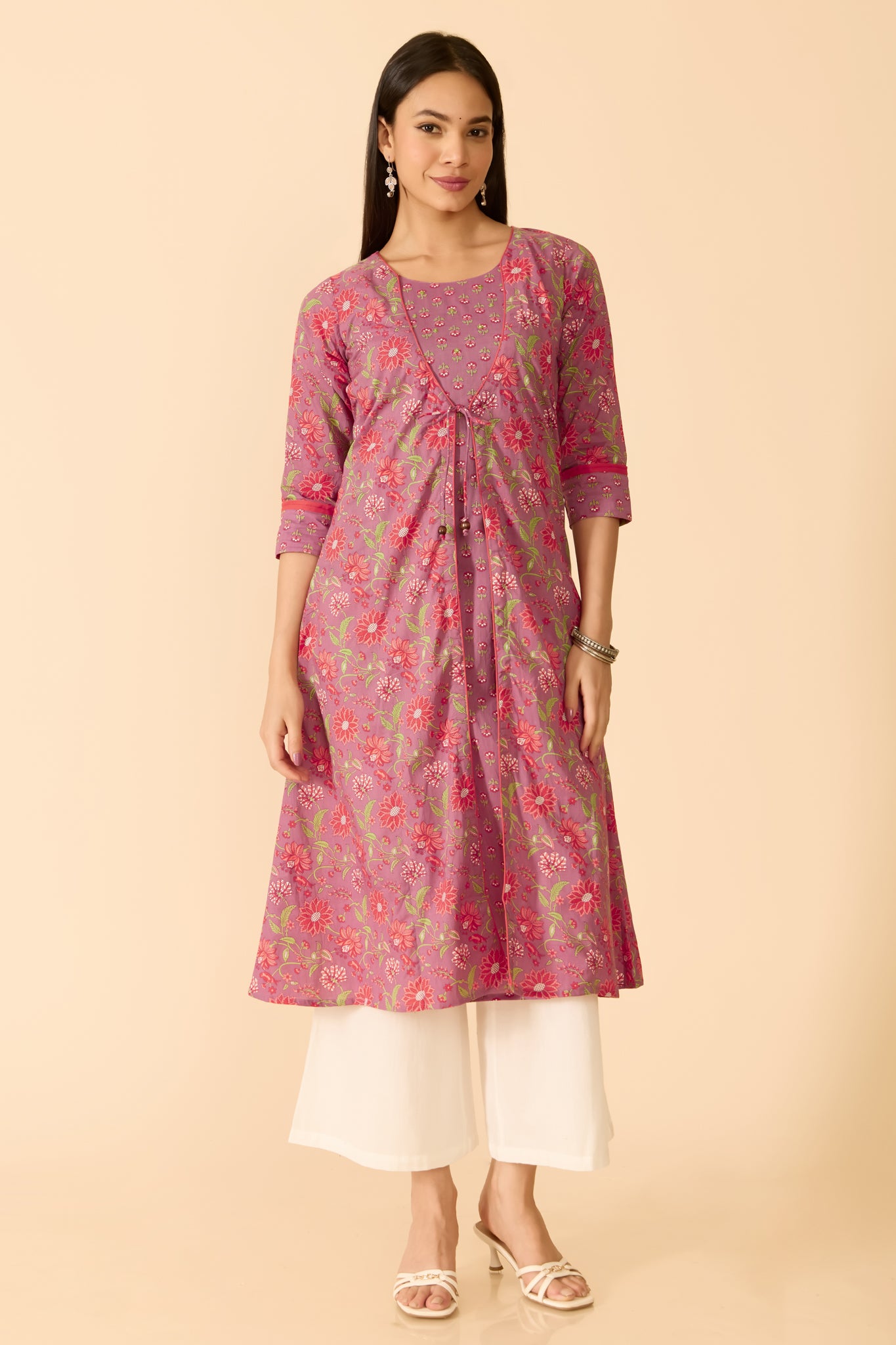LILAC FLORAL A-LINE COTTON KURTA