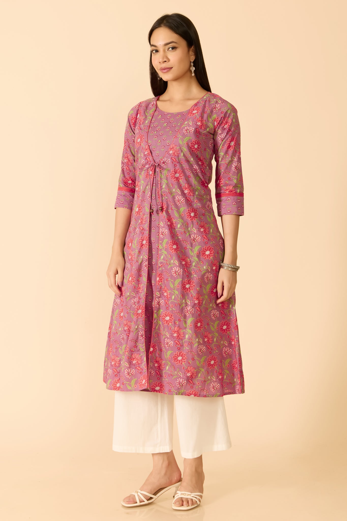 LILAC FLORAL A-LINE COTTON KURTA