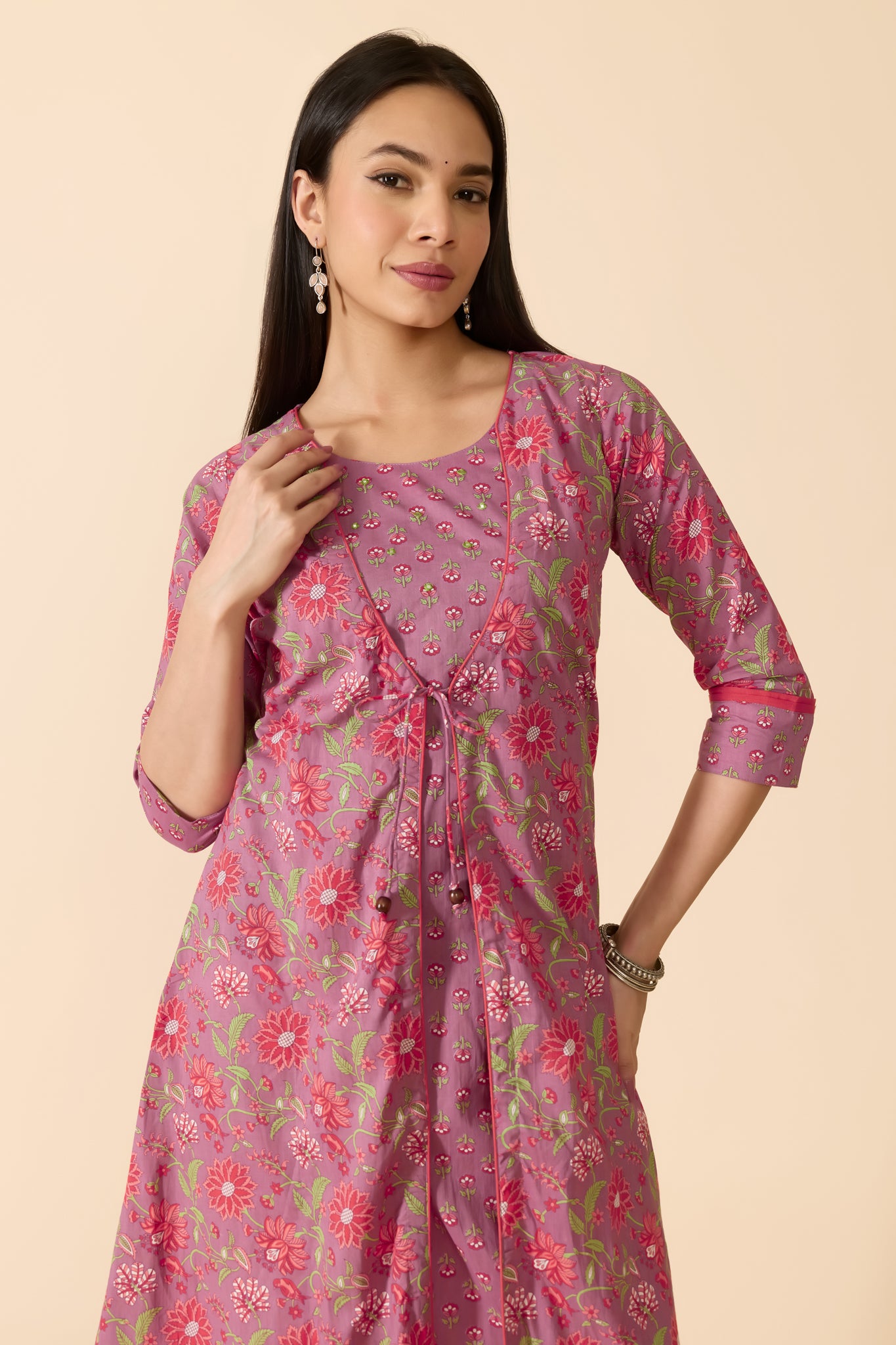 LILAC FLORAL A-LINE COTTON KURTA