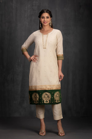 Off-White & Bottle Green Sequin Detail Kurta