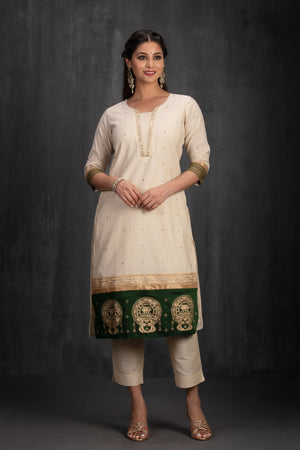 Off-White & Bottle Green Sequin Detail Kurta