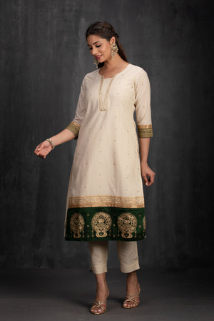 Off-White & Bottle Green Sequin Detail Kurta