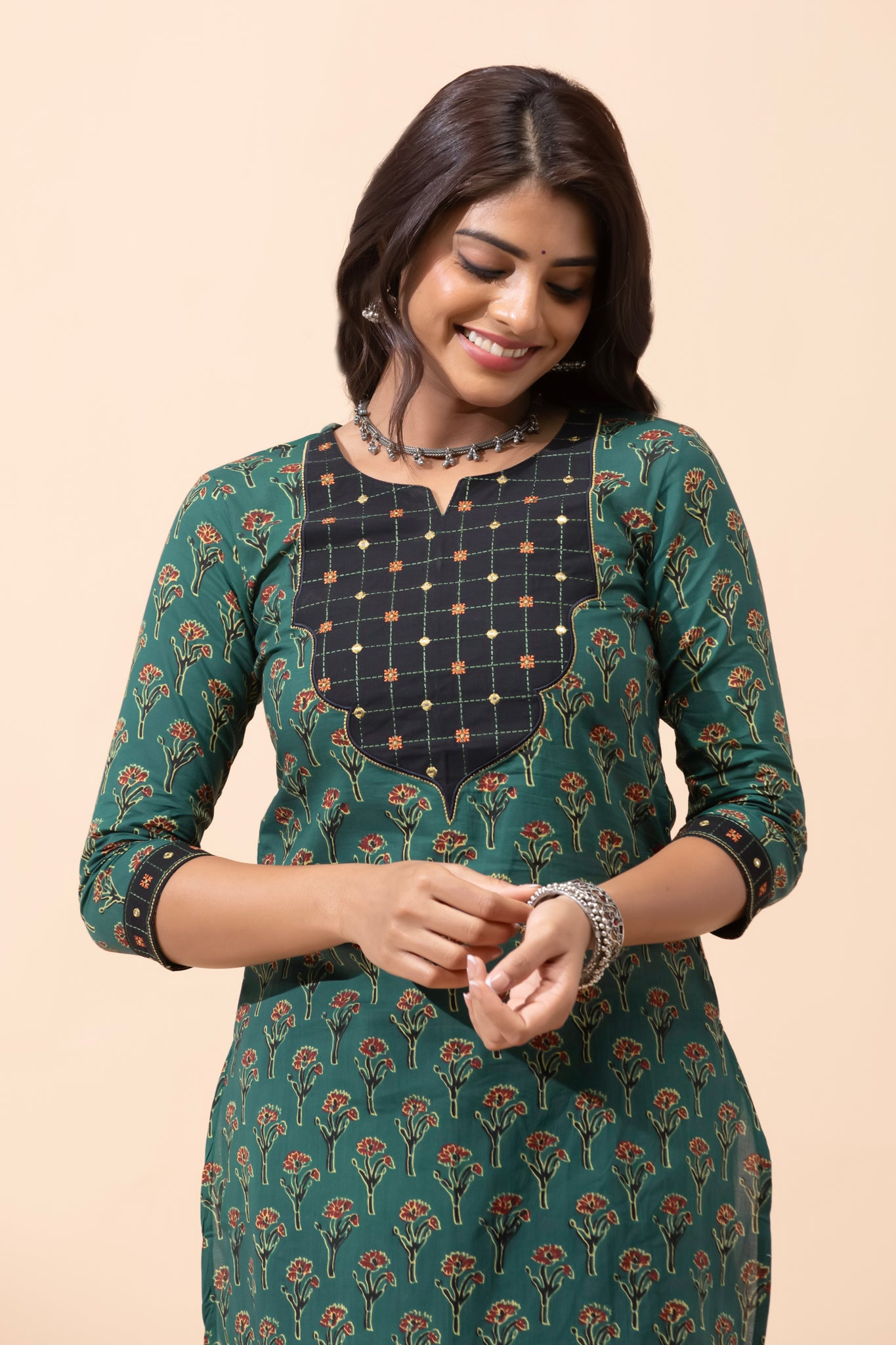 Green Floral Cotton Kurta