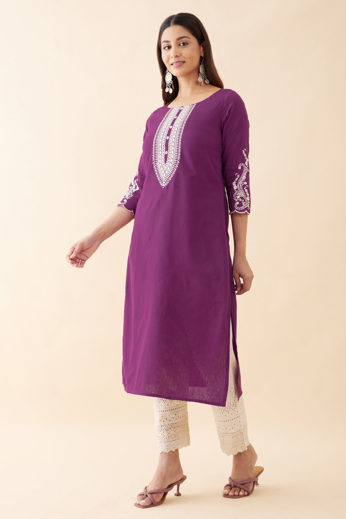 Jewel Inspired Embroidered Kurta - Purple