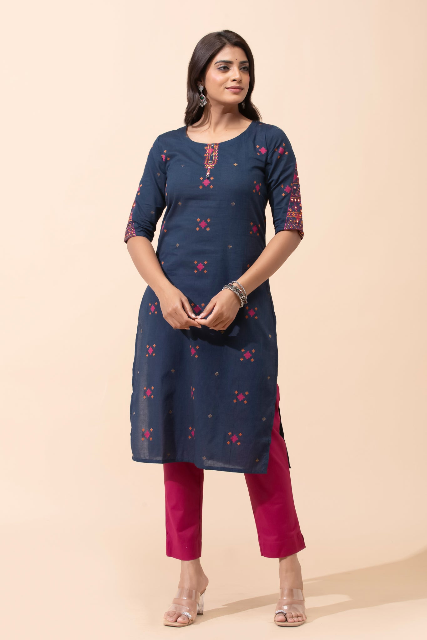 Blue Dobby Cotton Kurta