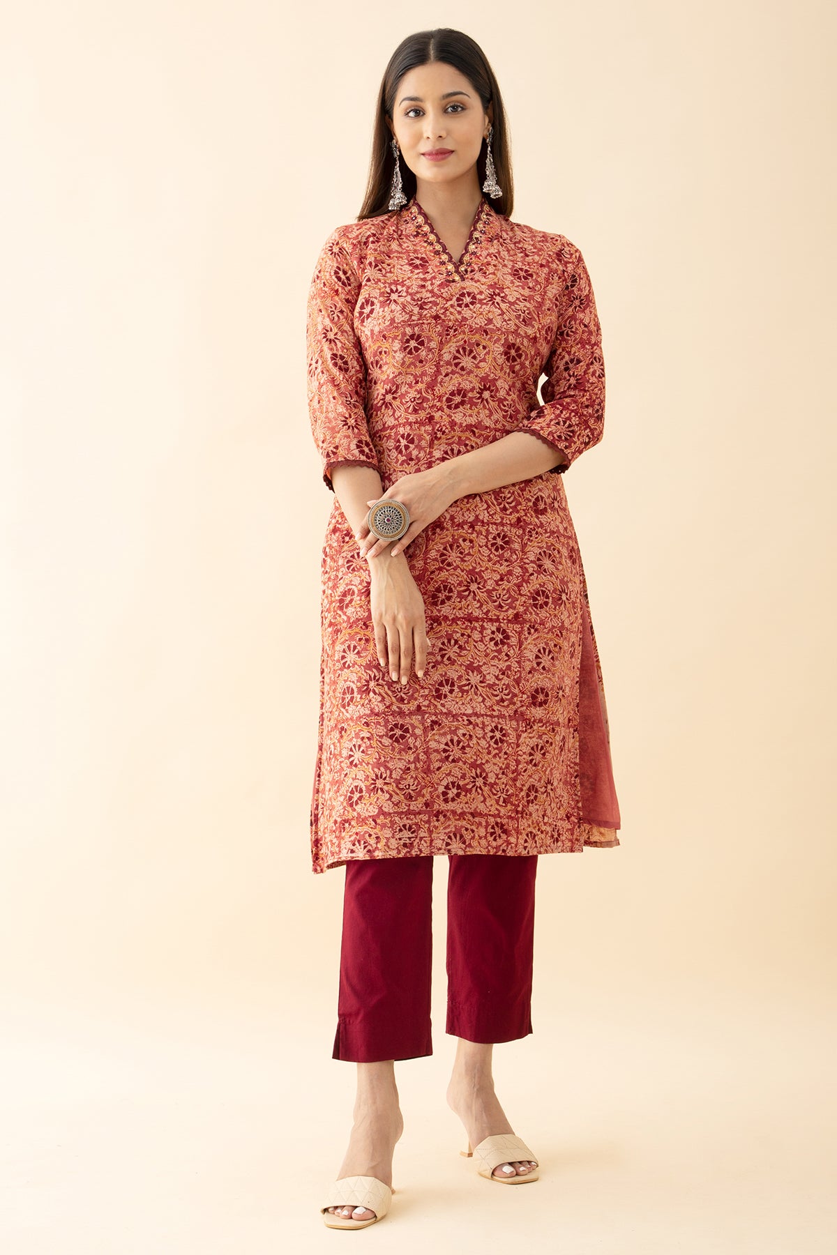 Kalamkari Printed Kurta - Maroon
