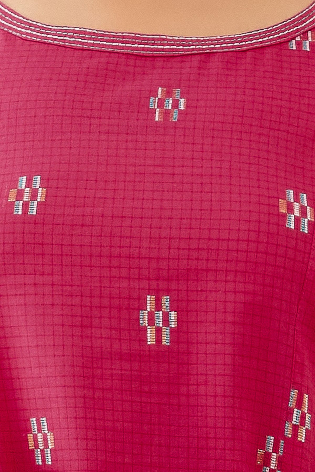 All Over Geometric Dobby Weave Sleeveless A Line Kurta Pink