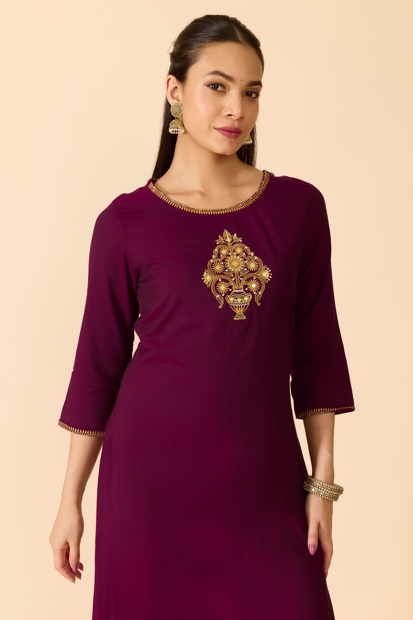 PURPLE EMBROIDERED COTTON KURTA