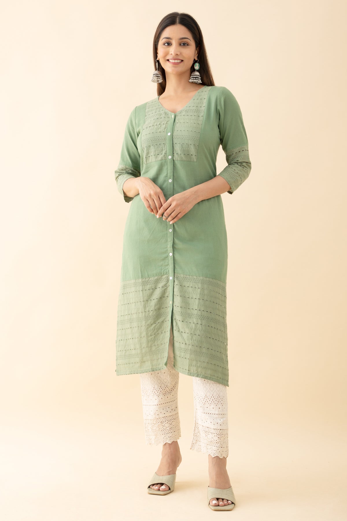 Hakoba Patchwork Cotton Kurta - Green