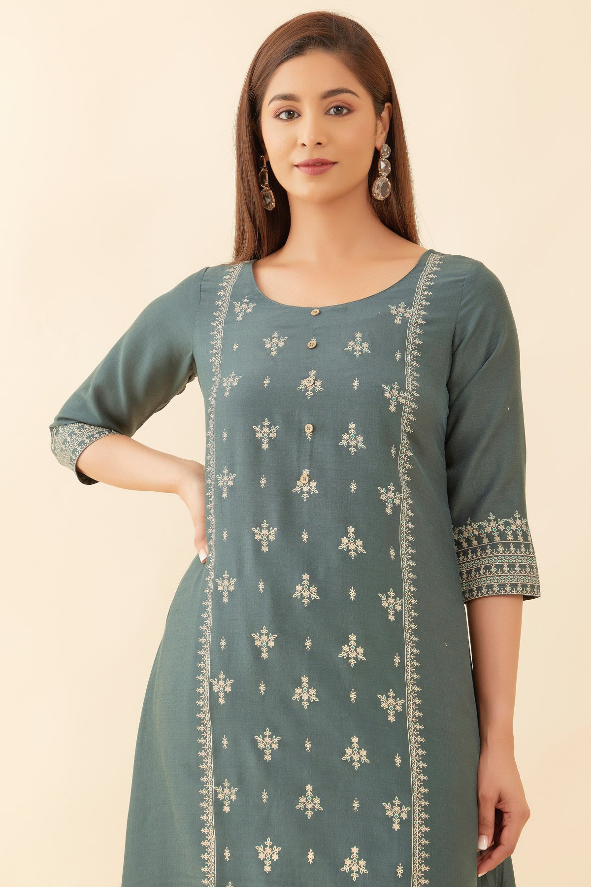 Floral Printed A Line Kurta Grey
