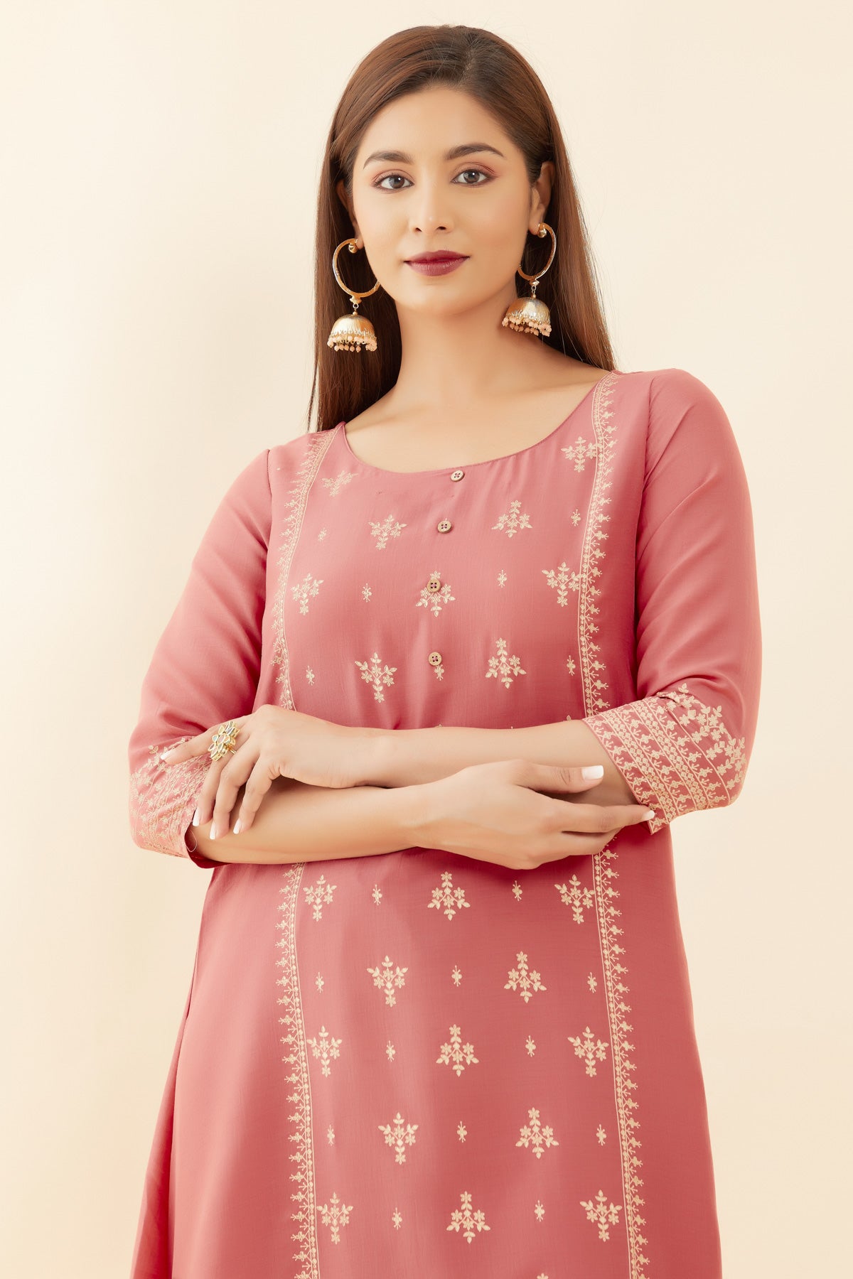 Floral Printed A Line Kurta Peach