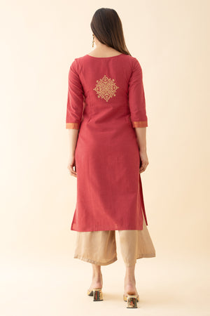 Embroidered Mangalagiri Kurta - Red