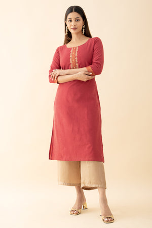 Embroidered Mangalagiri Kurta - Red