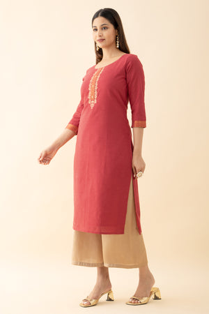 Embroidered Mangalagiri Kurta - Red