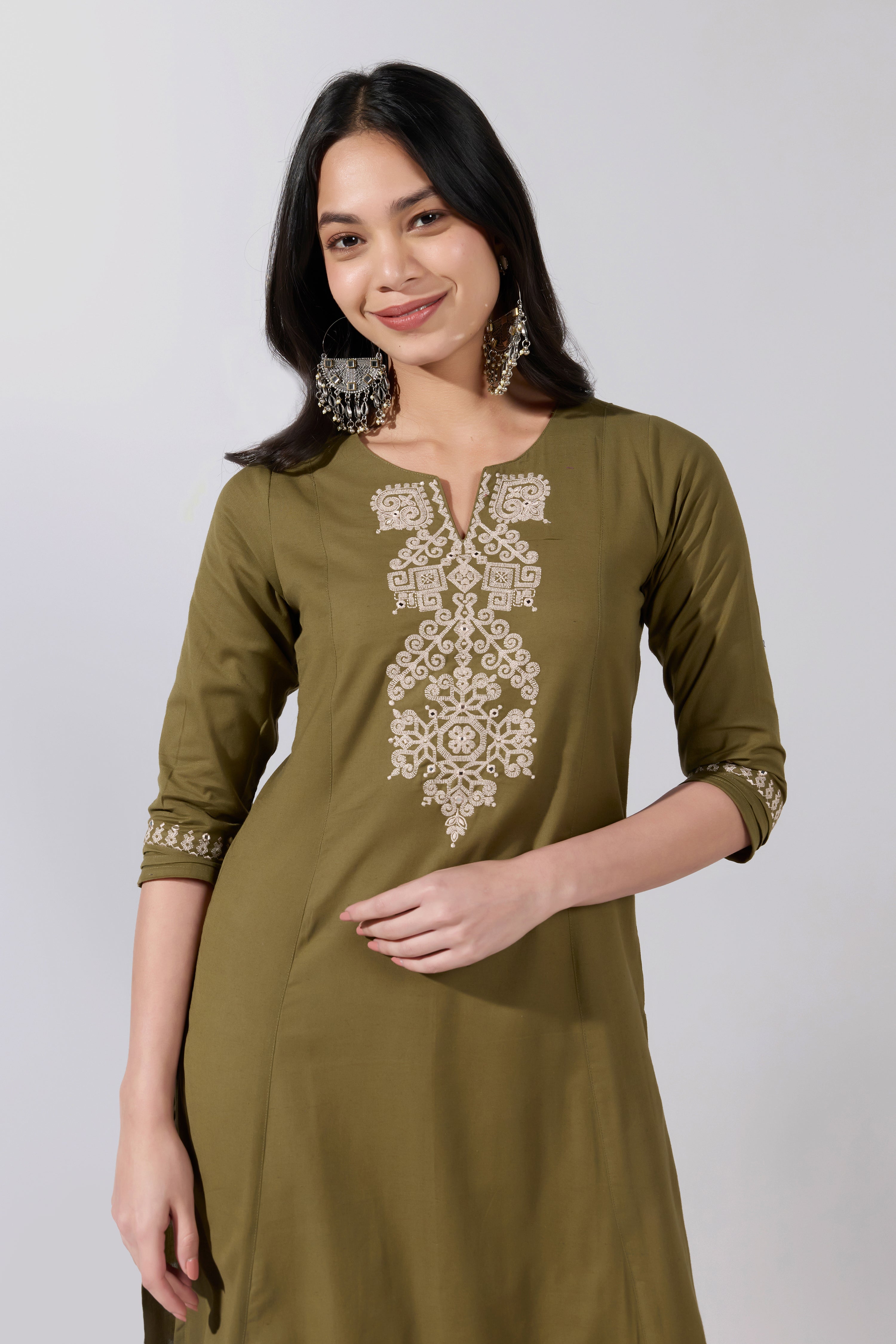 Heart Abstract Embroidered Green Cotton Kurta