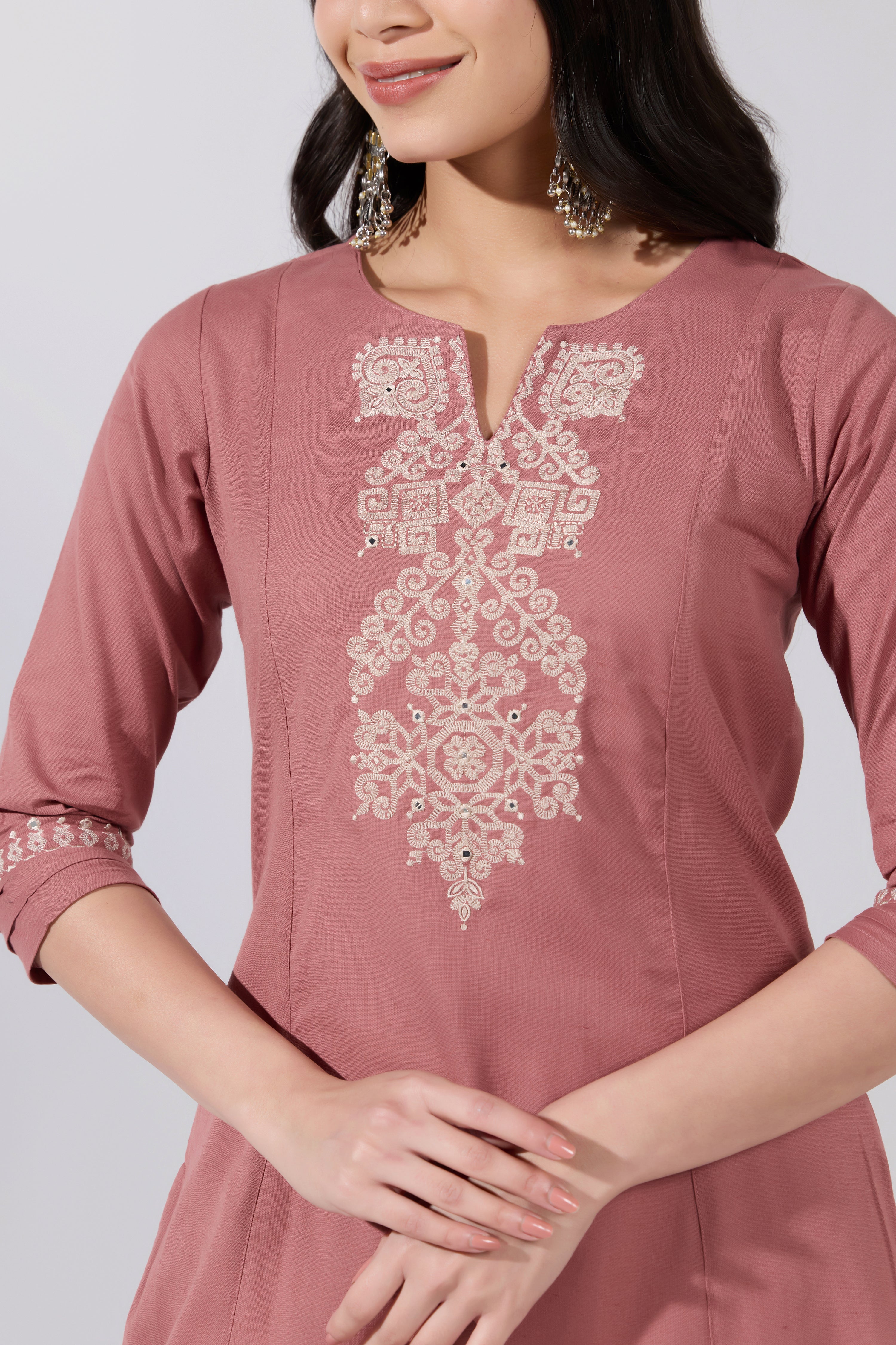 Heart Abstract Embroidered Mauve Cotton Kurta
