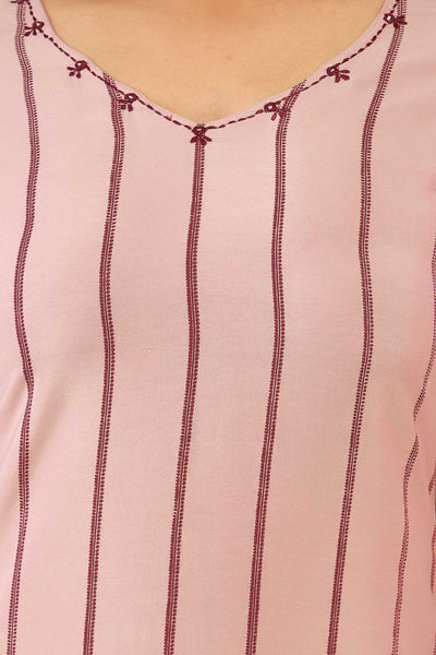 All Over Geometric Print With Contrast Scallop Kurta Pink