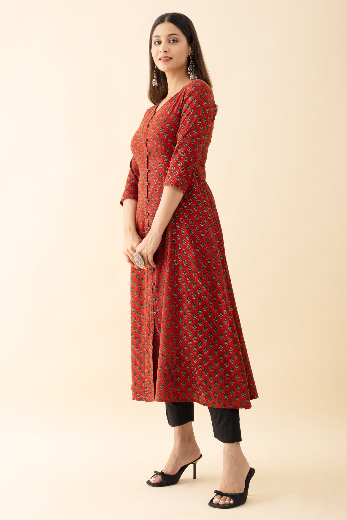 Kalamkari A-Line Kurta - Red