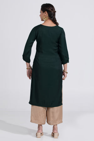 Green Makkati Kurta with Foil Mirror Work & Golden Print