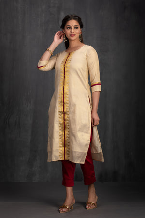 Golden Cotton Kurta &Temple design With Golden Embroidery Work