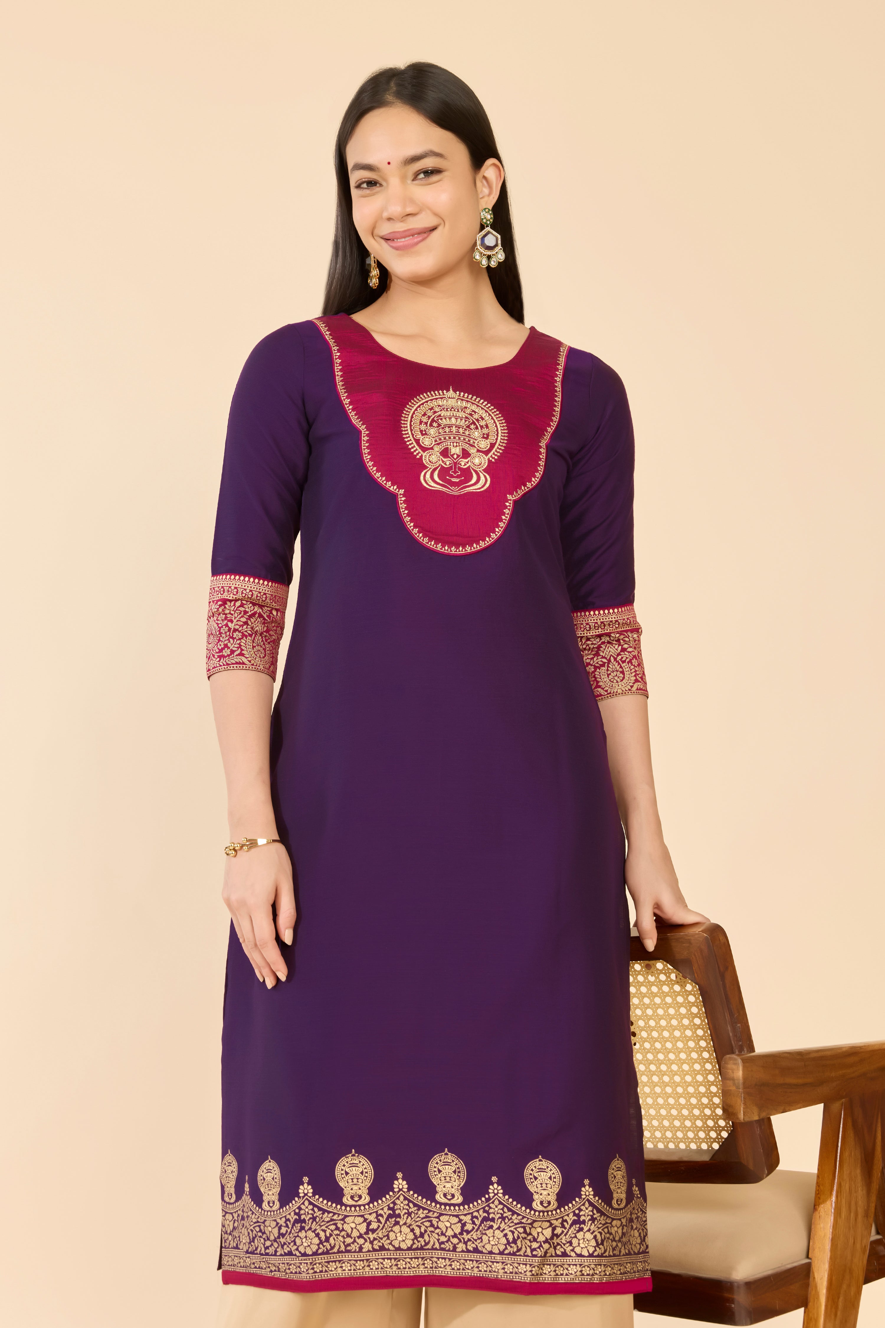 Purple Kathakali Embroidered Raw Silk Kurta