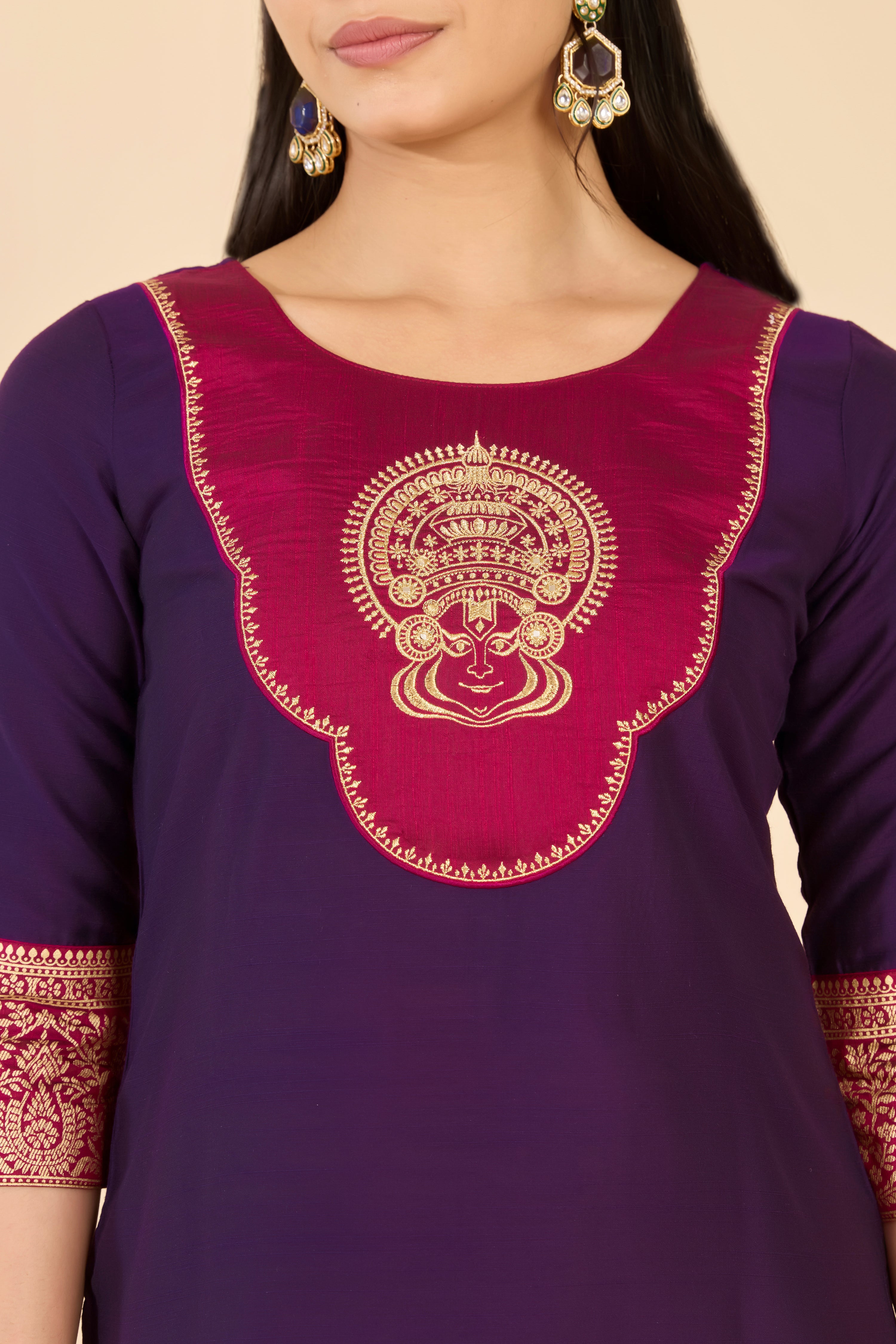 Purple Kathakali Embroidered Raw Silk Kurta