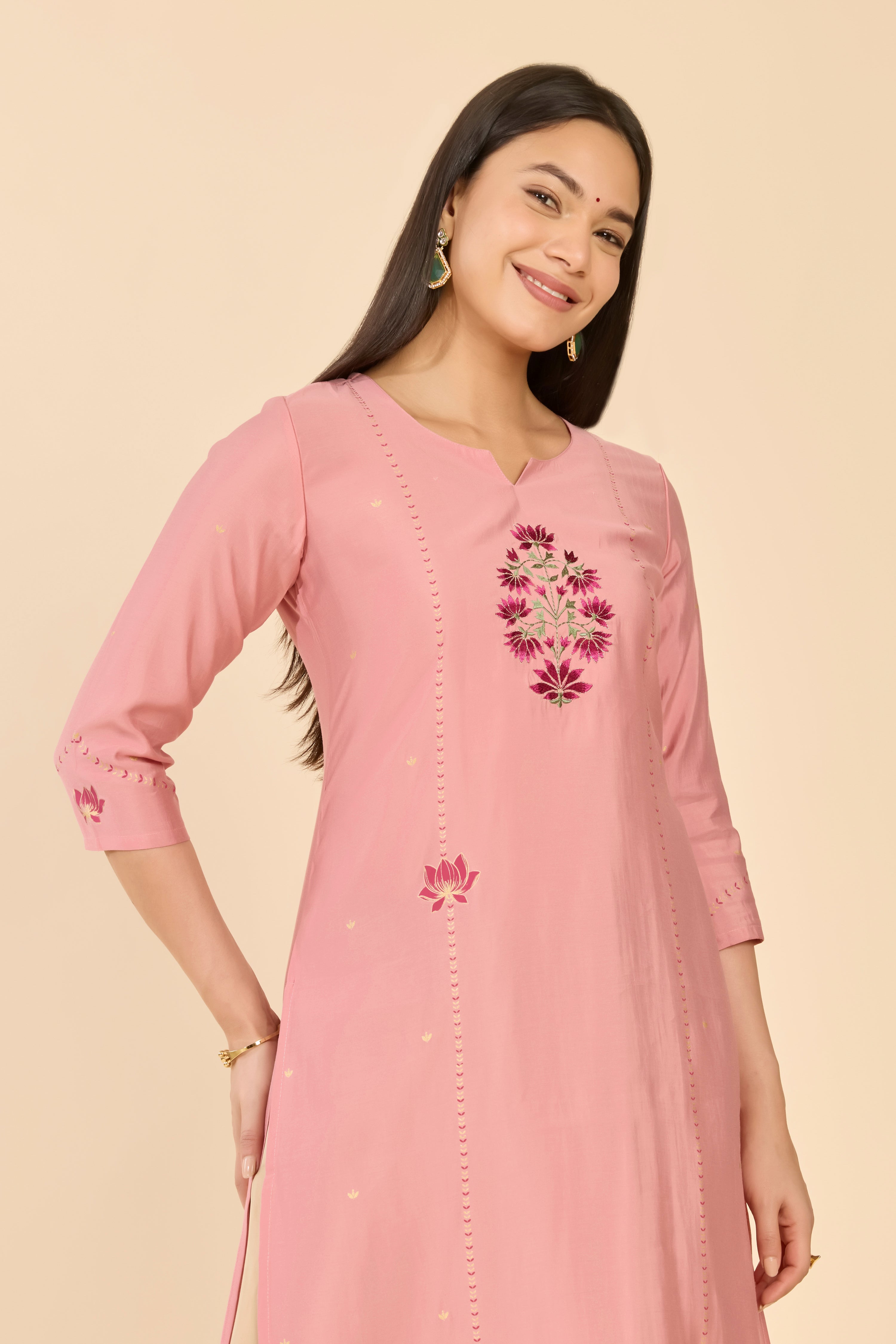 Lilac Lotus Embroidered Straight Kurta