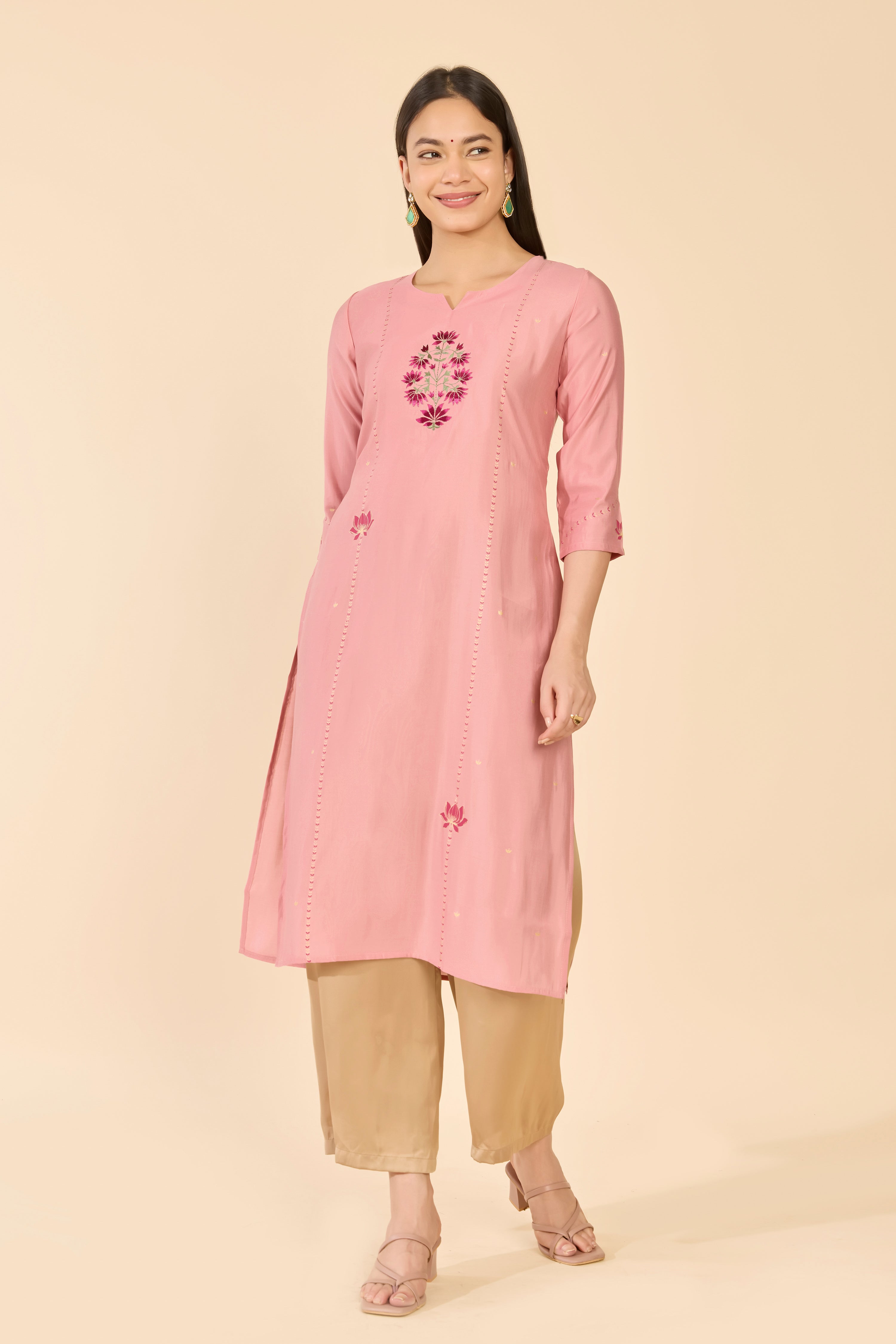 Lilac Lotus Embroidered Straight Kurta
