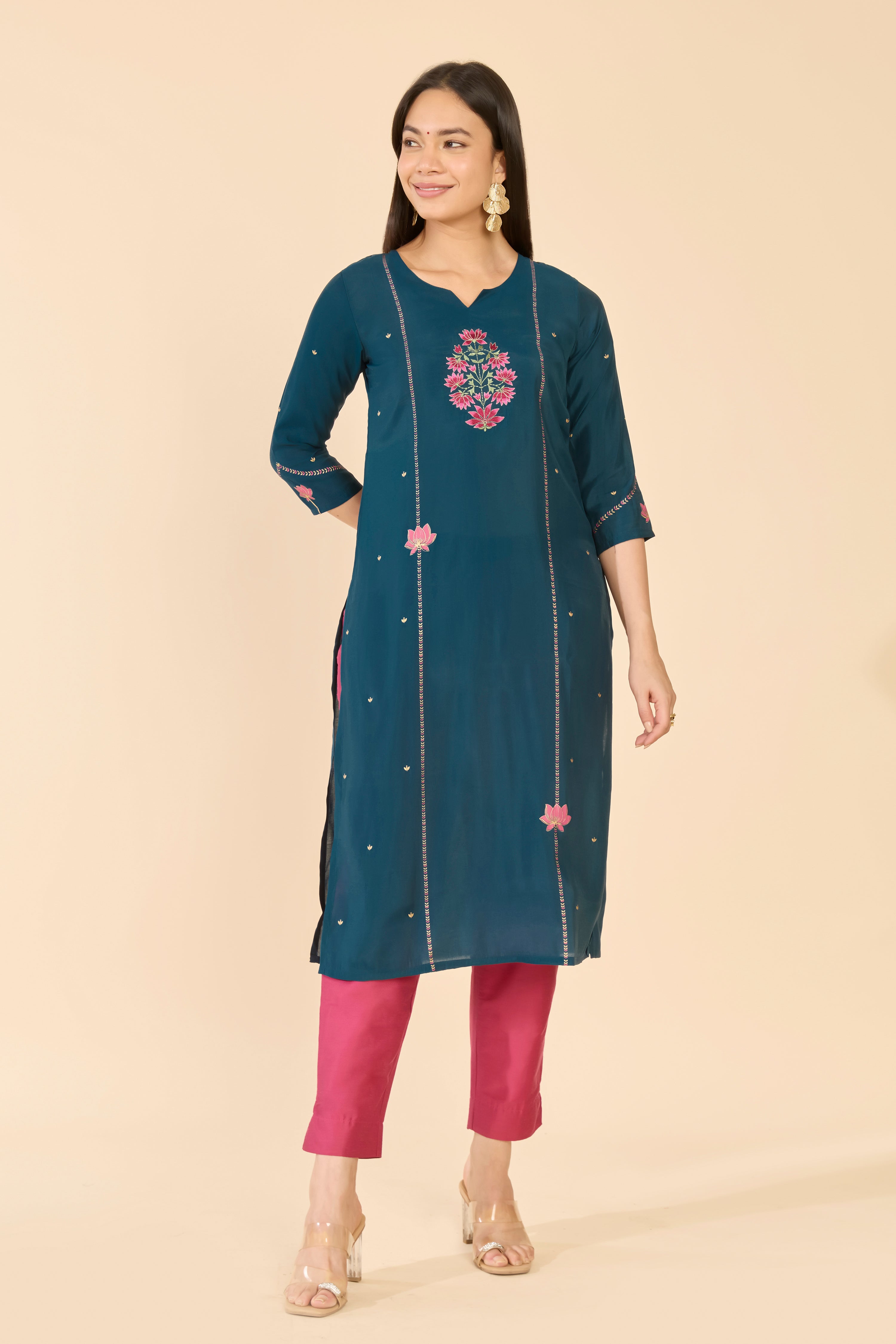 Blue Lotus Embroidered Straight Kurta