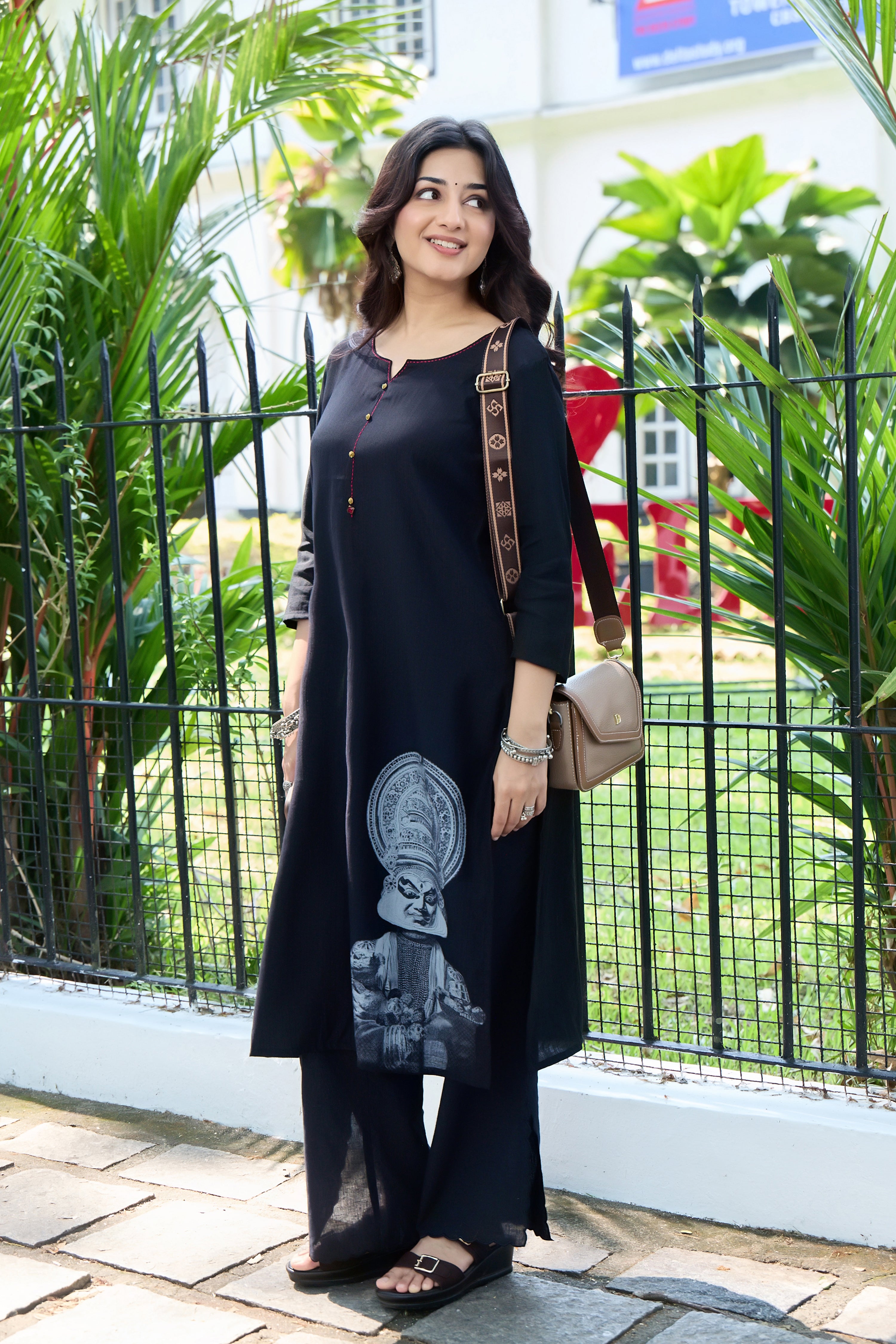 Black Kathakali Print Straight Kurta