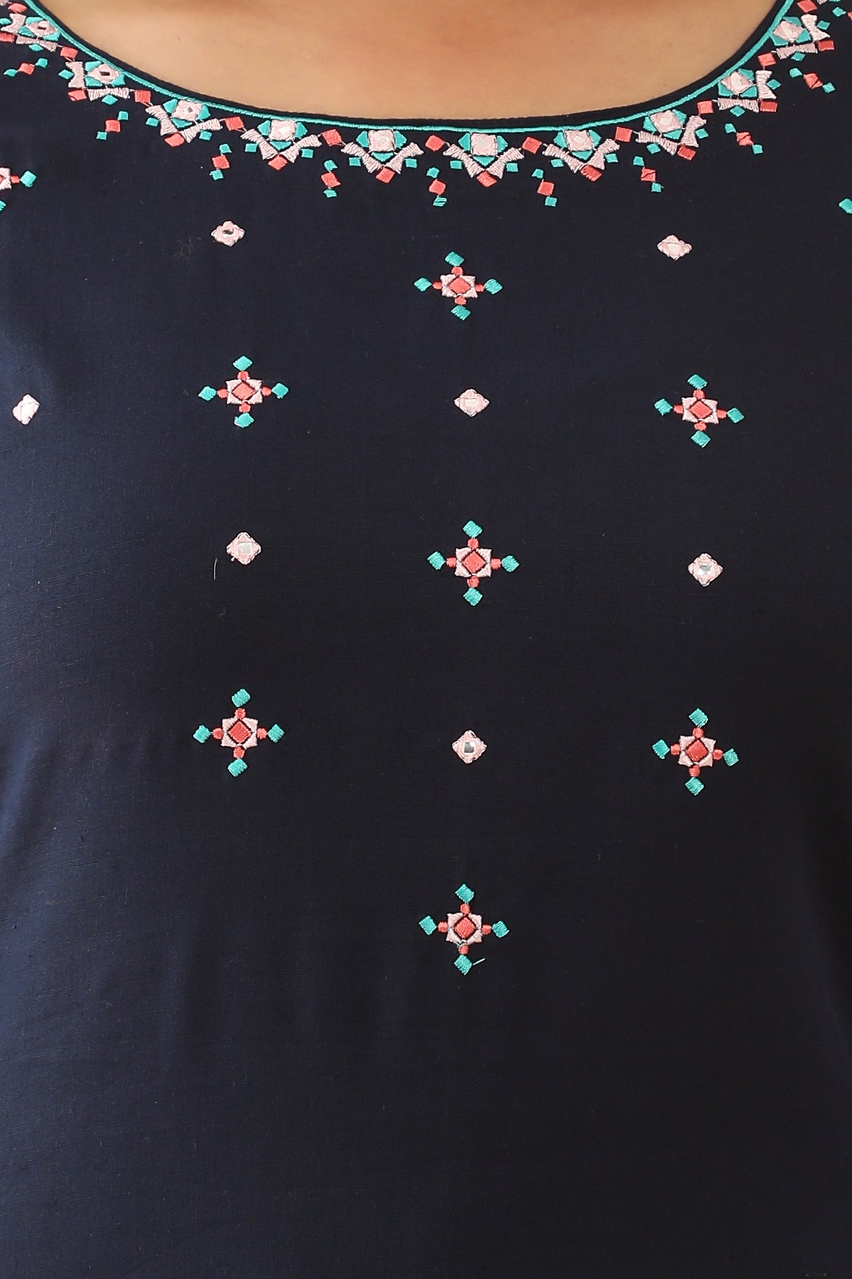 Goemetric Embroidered With Foil Mirror Embellished Kurta Navy