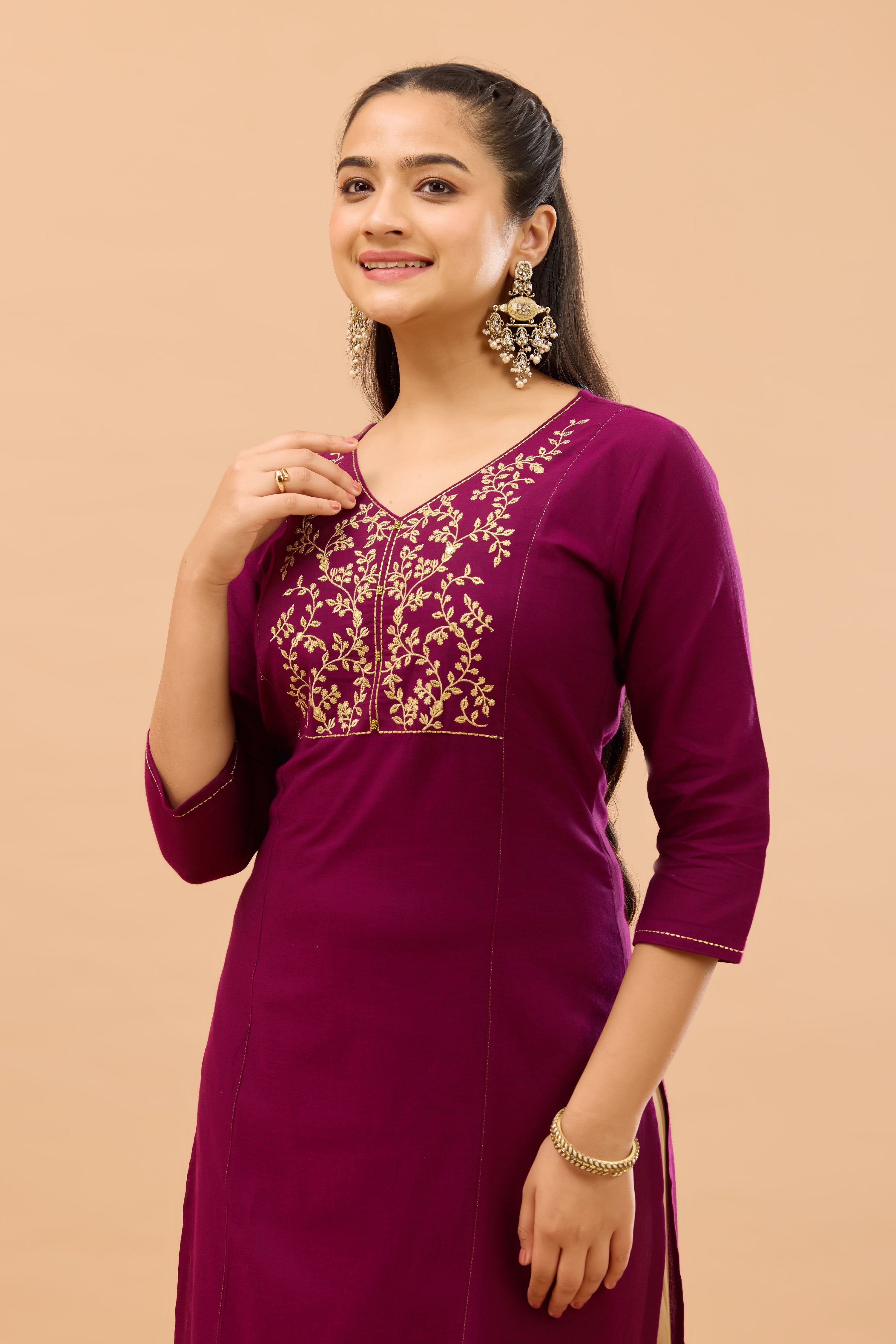 Floral Embroidered Purple Kurta