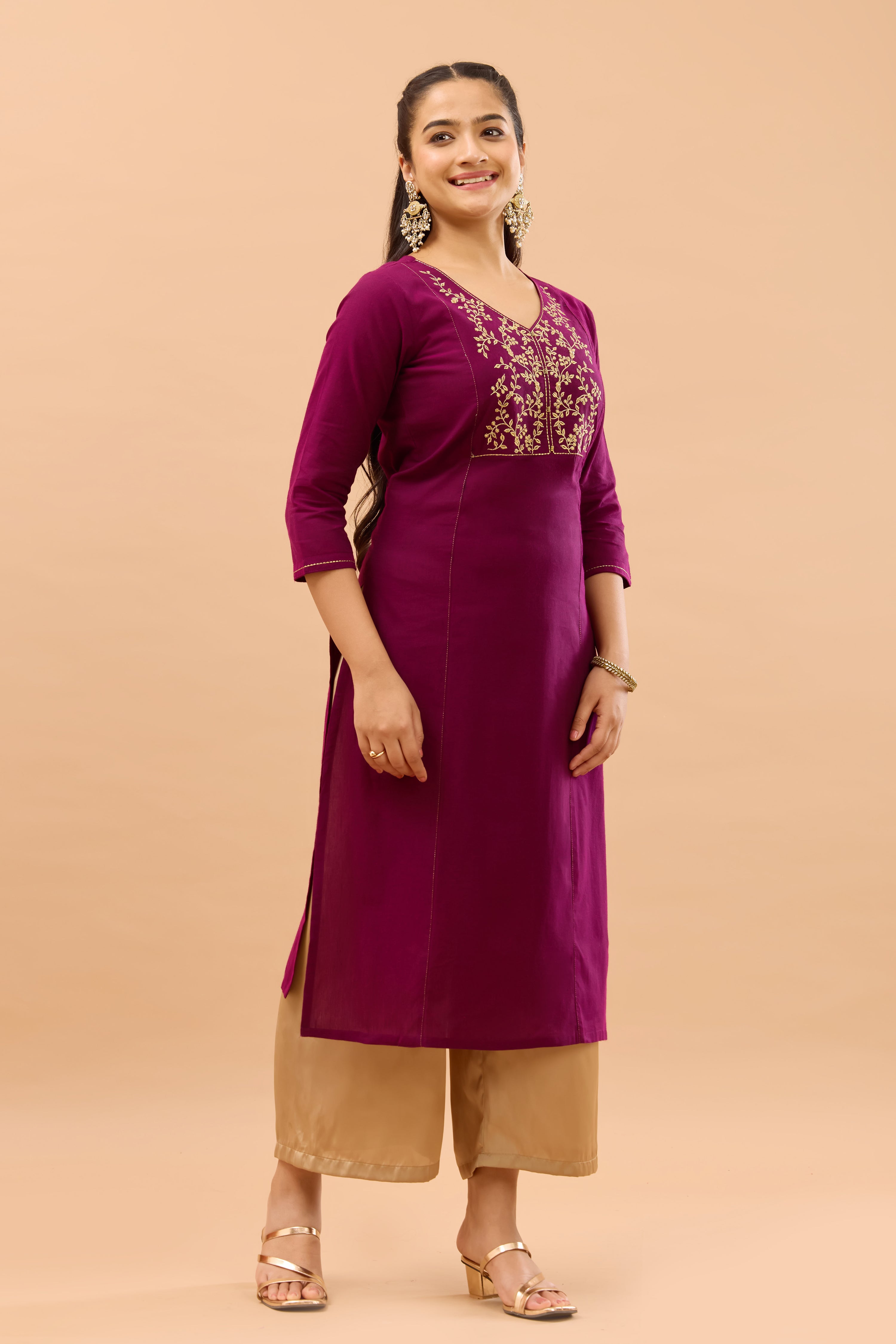 Floral Embroidered Purple Kurta