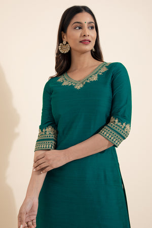 Buy Teal Floral Embroidered Kurta for Women - Elegant and Timeless Style