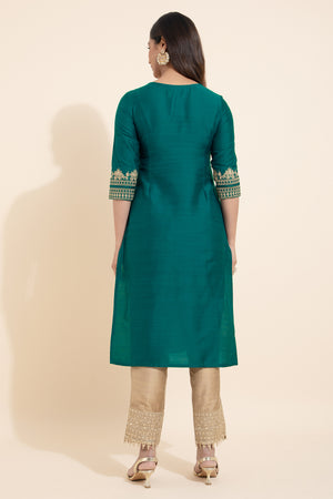 Buy Teal Floral Embroidered Kurta for Women - Elegant and Timeless Style