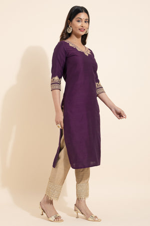 Floral Embroidered Burgundy Kurta for Women - Perfect for Special Occasions