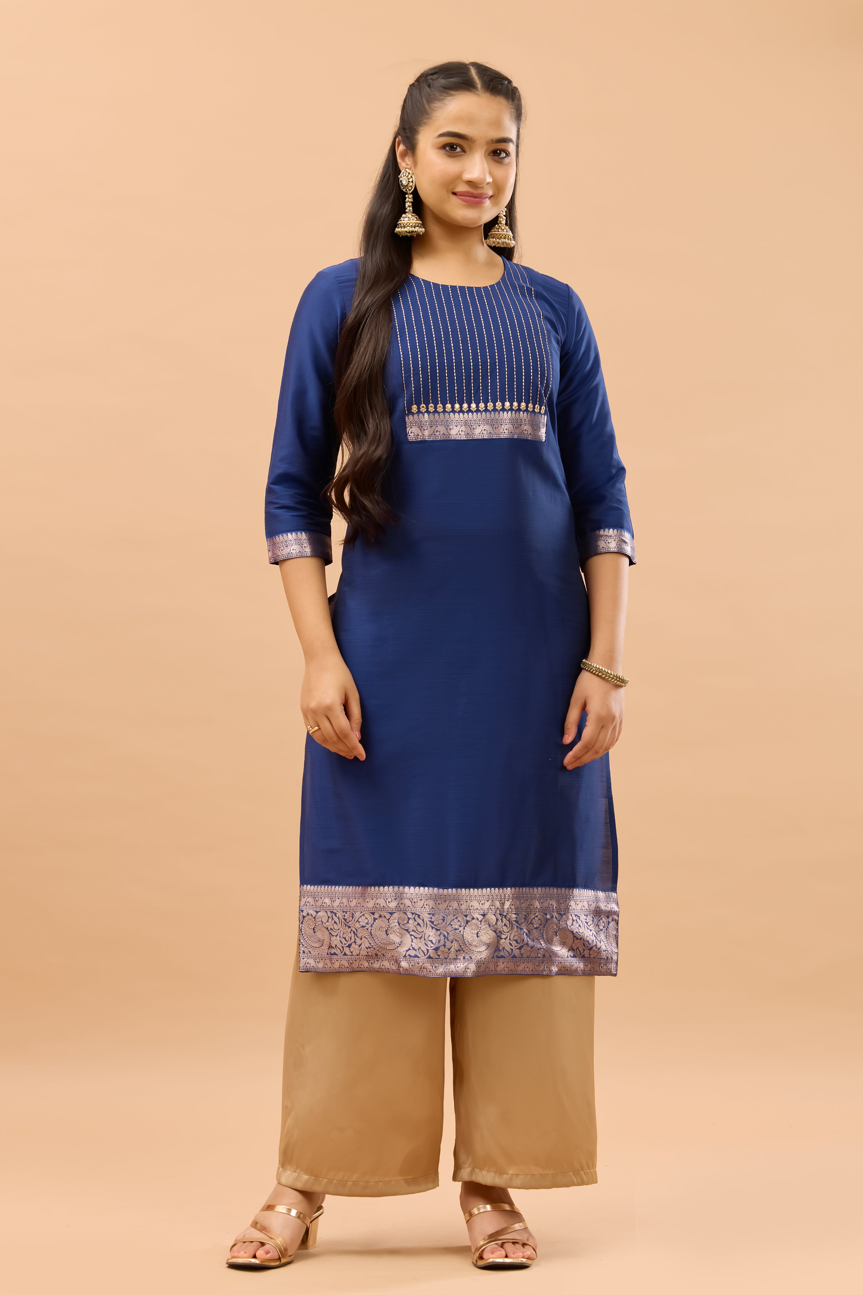 Blue Zari Embroidered Kurta