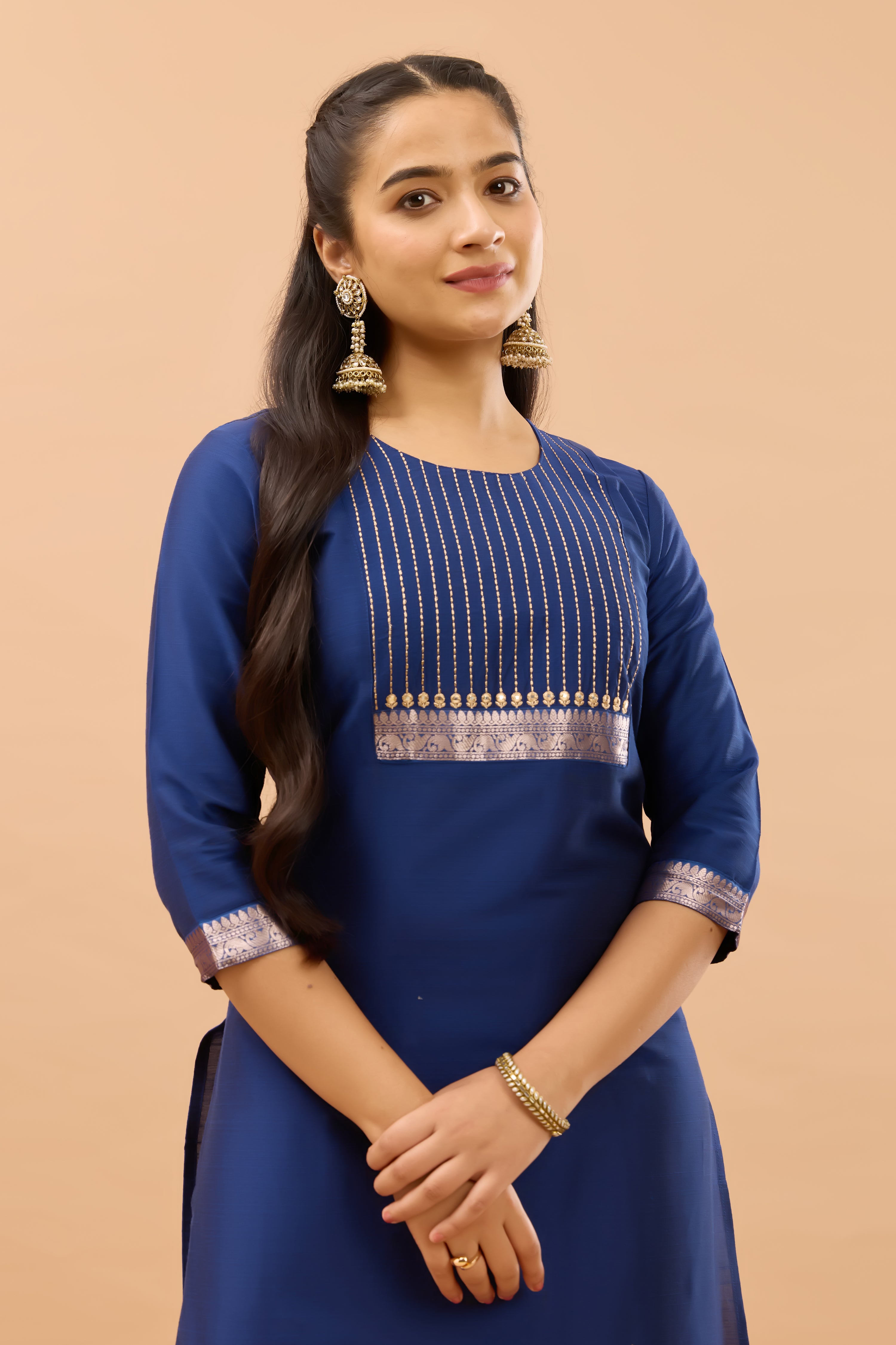 Blue Zari Embroidered Kurta