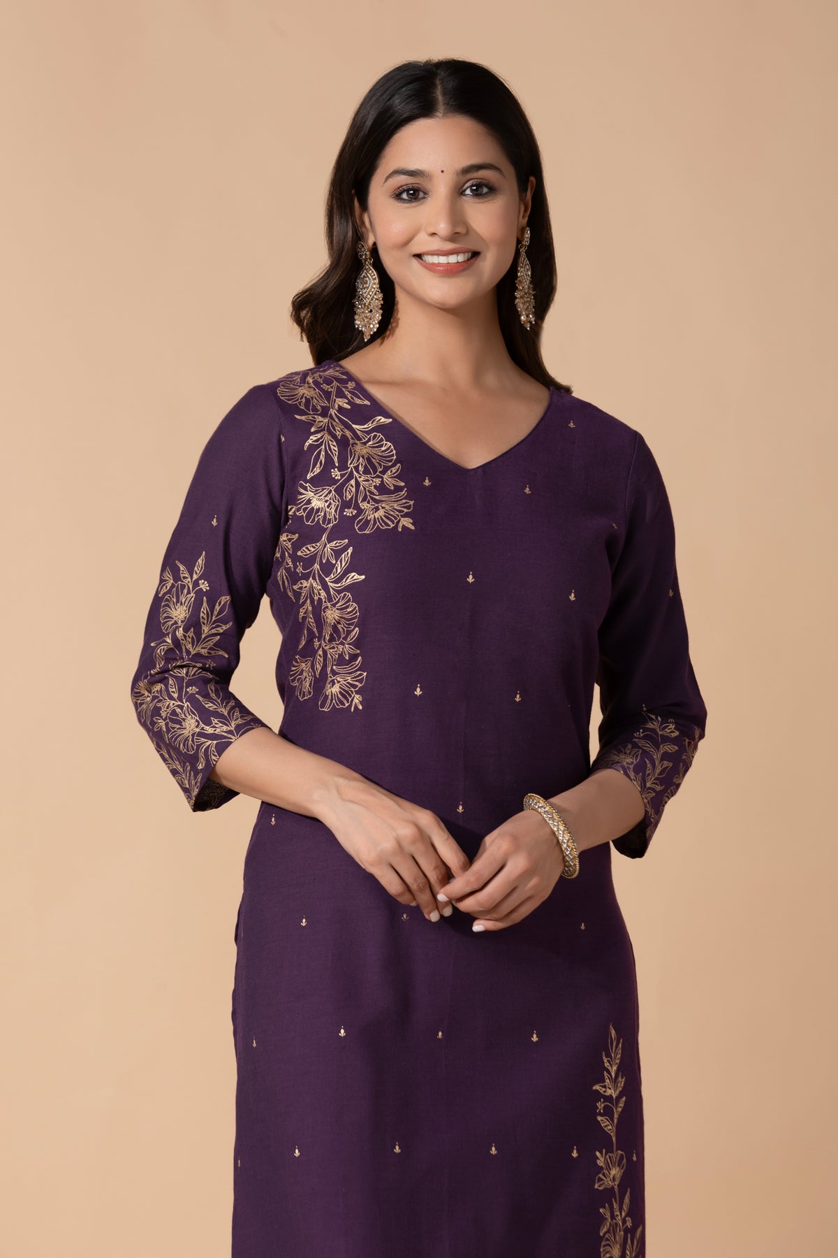 Purple Floral Printed Straight Cotton Kurta