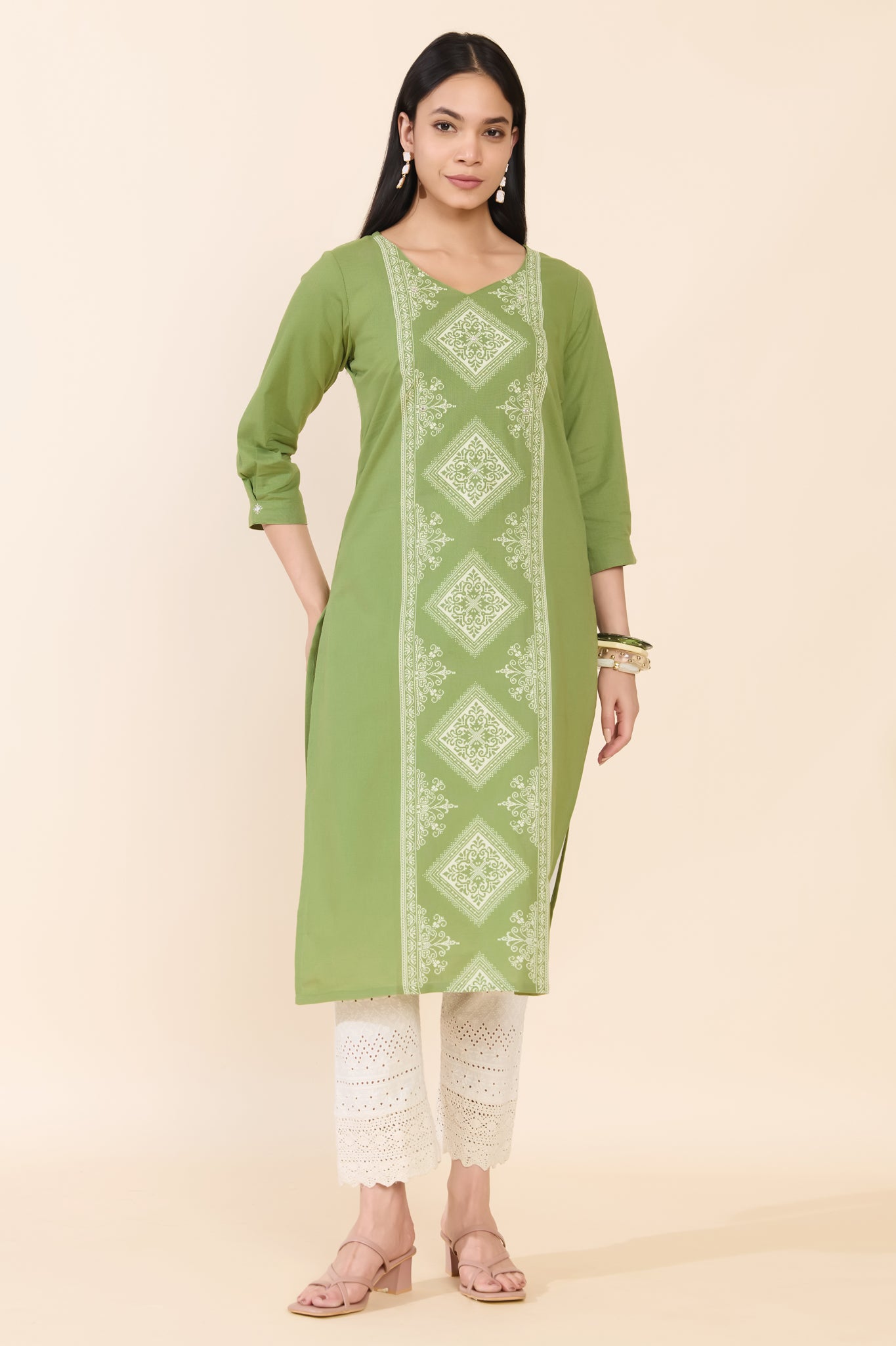 GREEN DOBBY COTTON KURTA