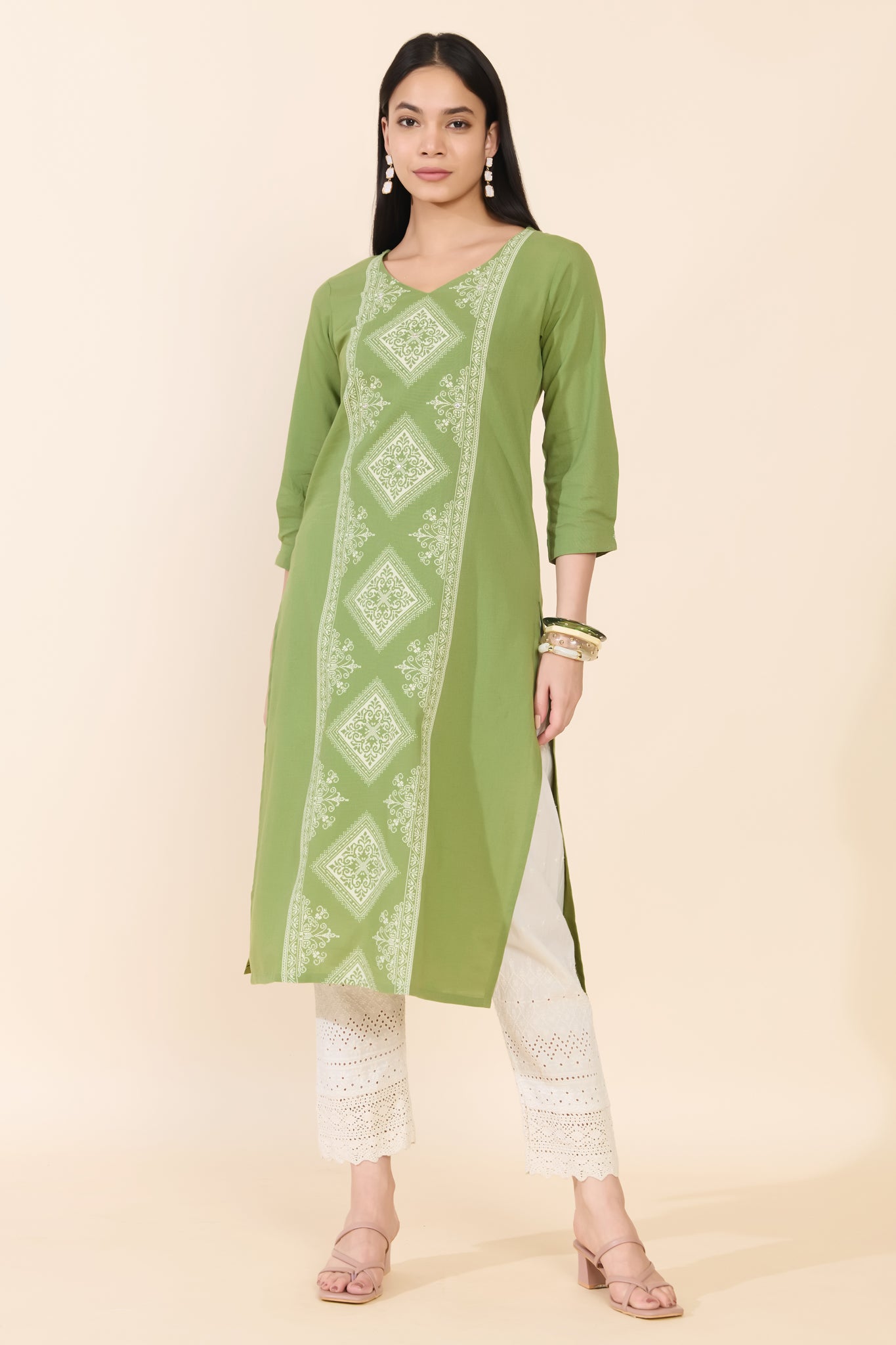 GREEN DOBBY COTTON KURTA