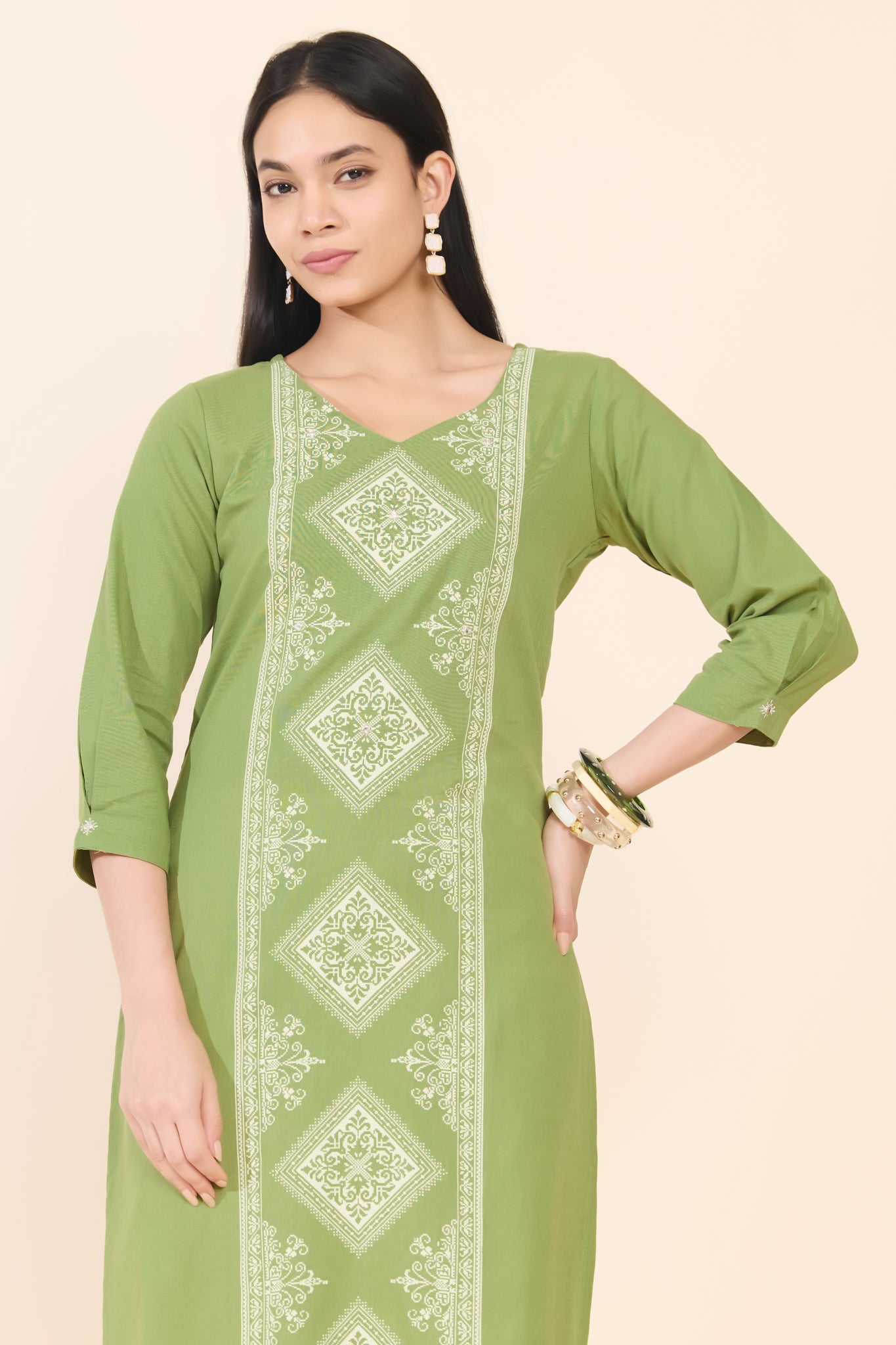GREEN DOBBY COTTON KURTA