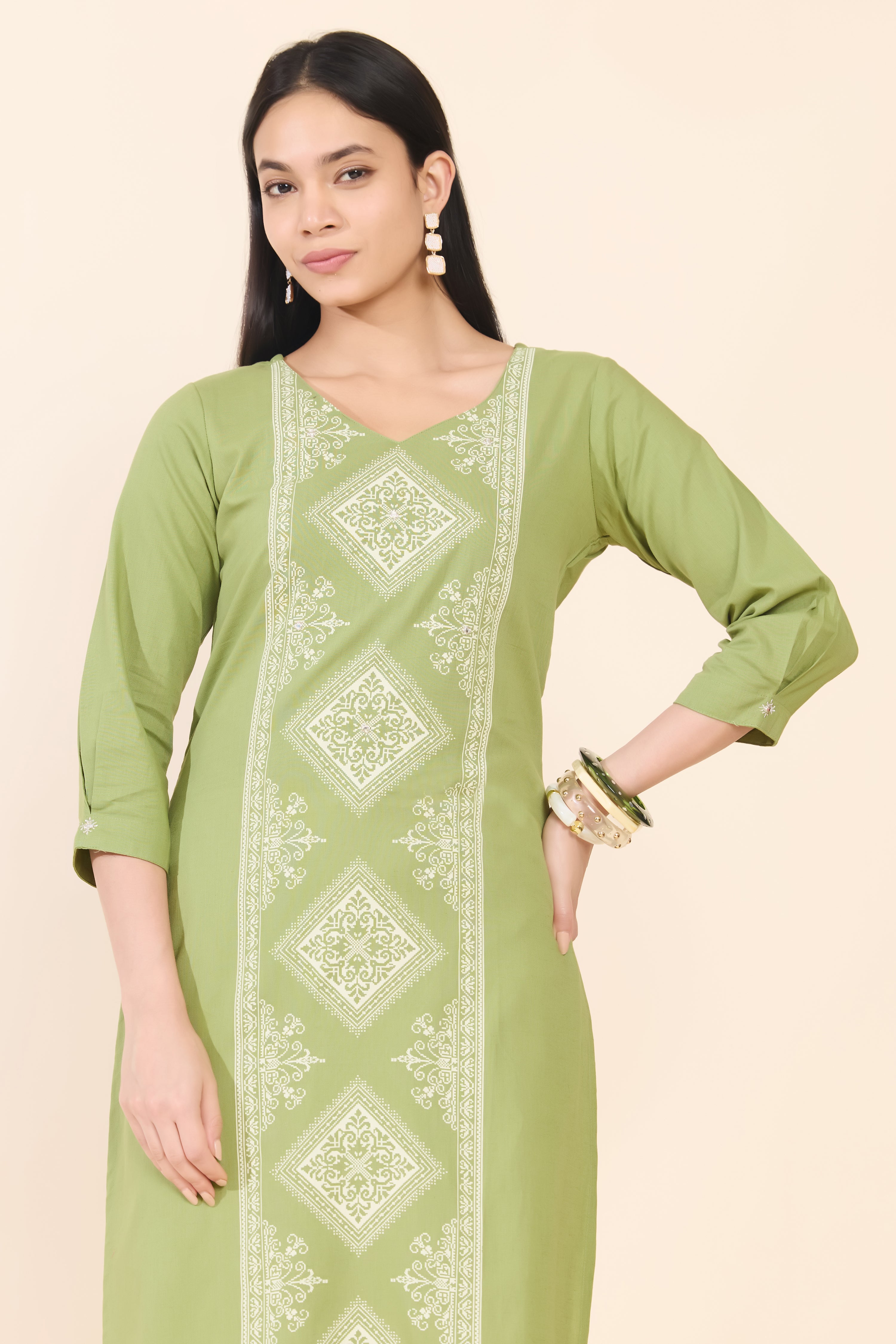 GREEN DOBBY COTTON KURTA