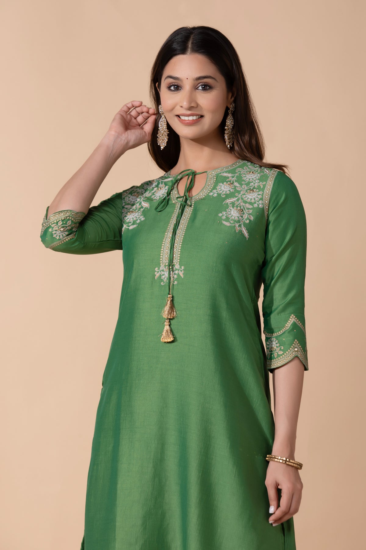 Green Floral Printed Straight Kurta