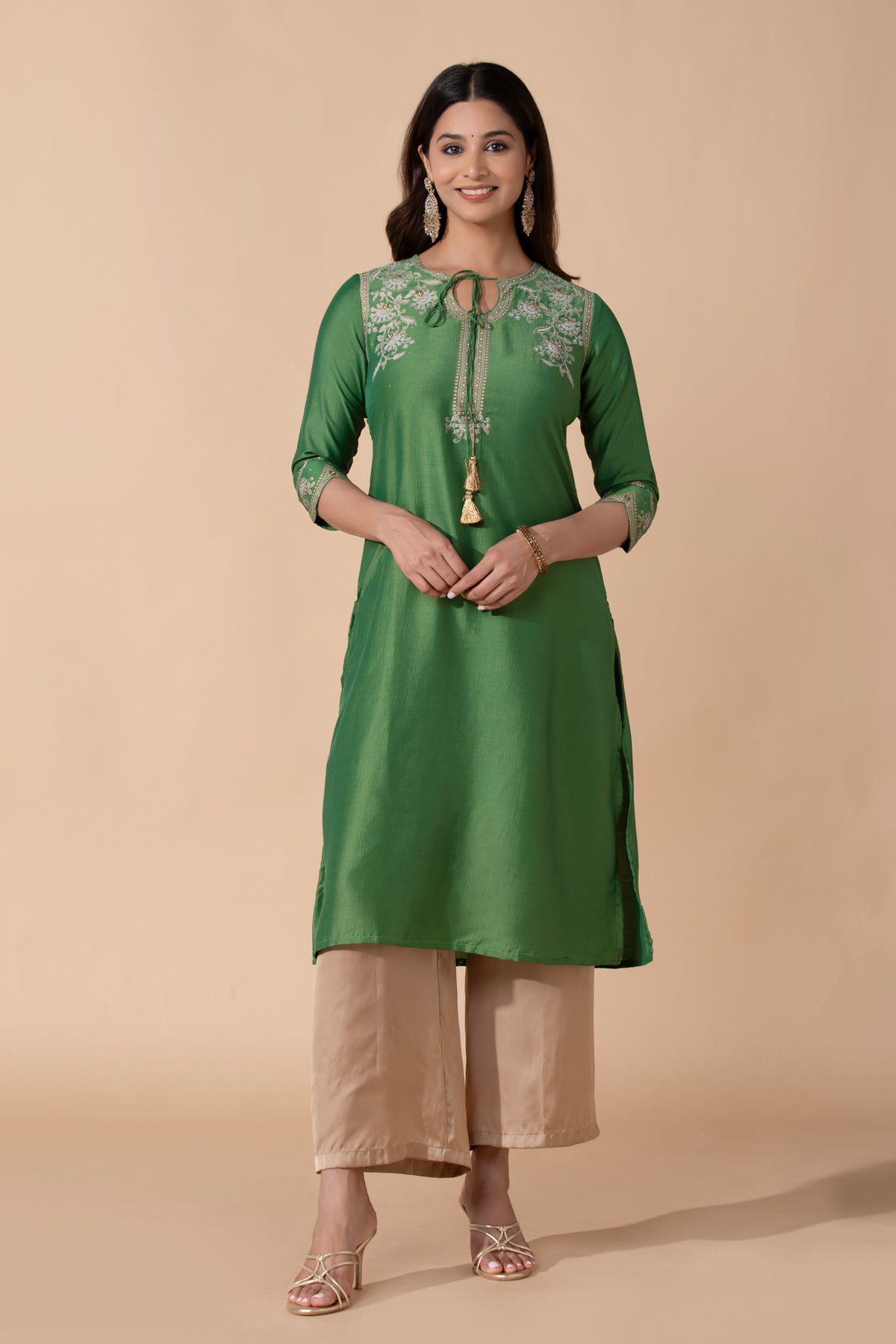 Green Floral Printed Straight Kurta