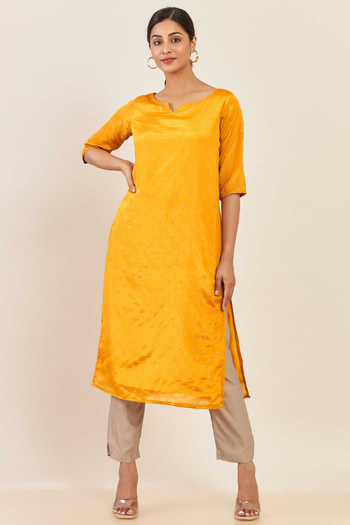 All Over Sequin Embellished Kurta Yellow